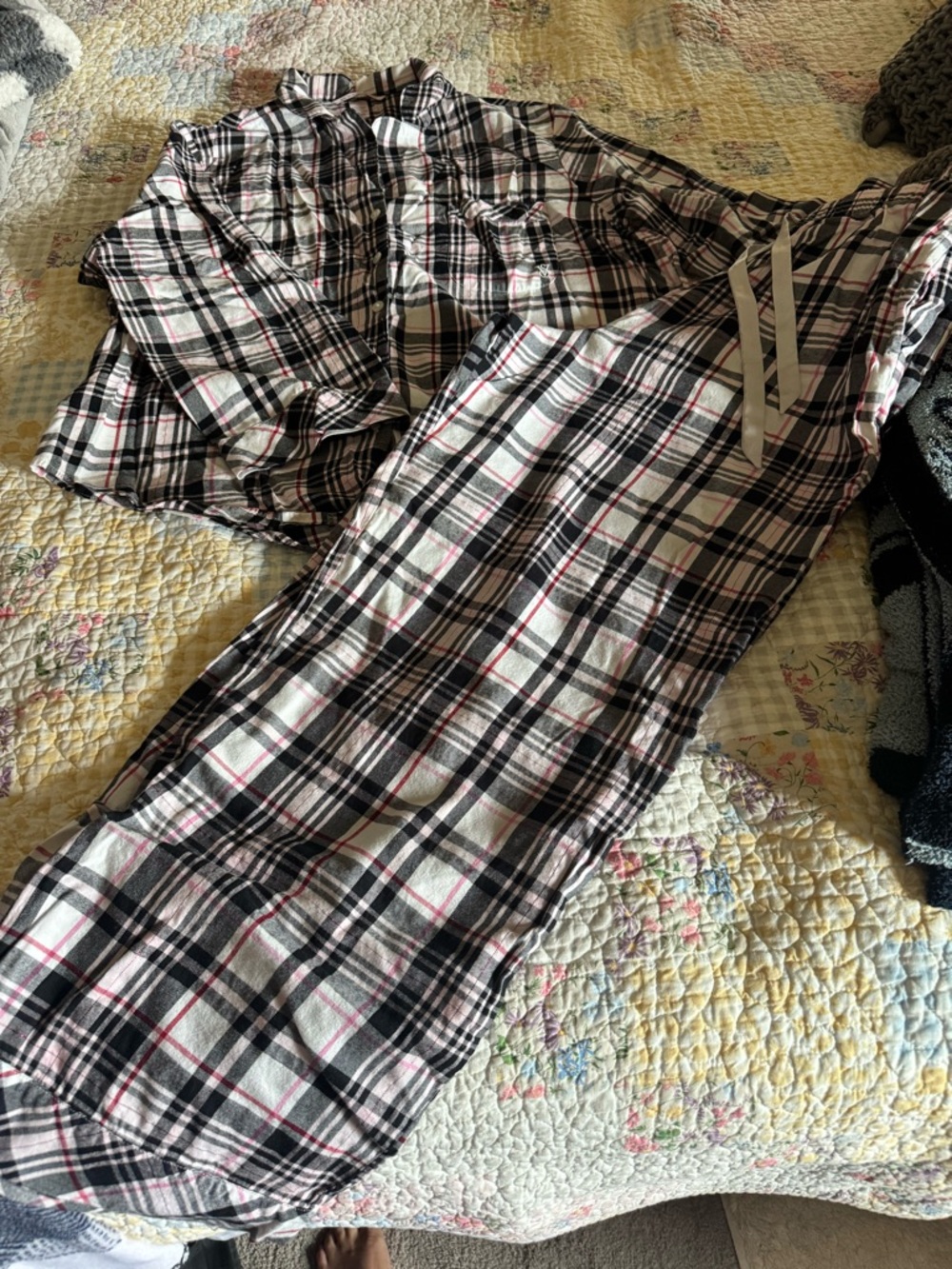 Victoria's Secret Black, White & Pink Plaid Button Shirt